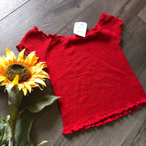 Brandy Melville Tops - Red off the shoulder Brandy Melville Scrunched Top